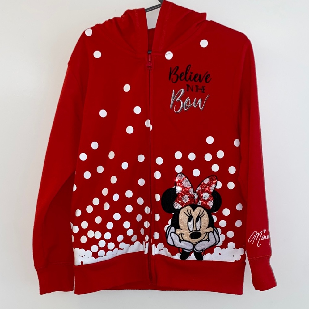 Disney Red Minnie Mouse Polka Dot Hoodie Size Small
